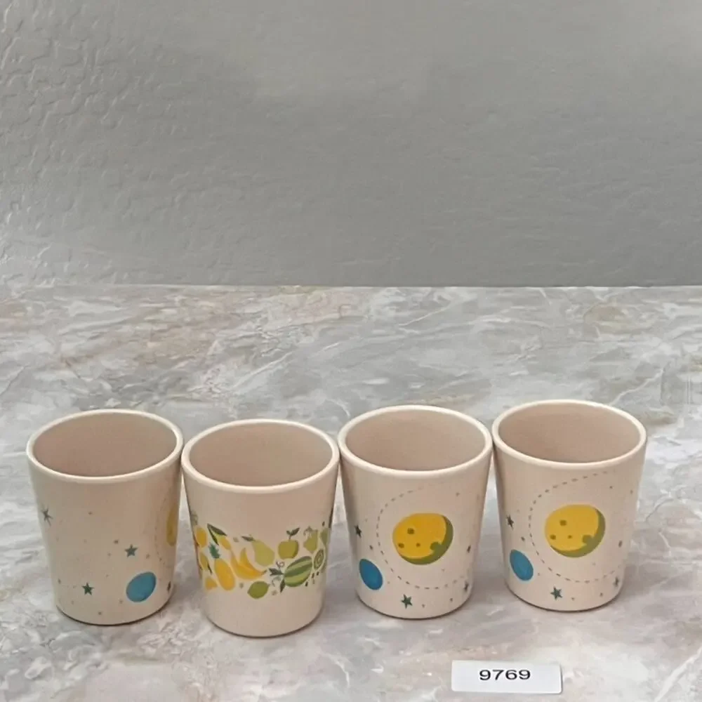 Pillowfort Kids Melamine Cups Set of 4 BPA Free Space and Fruit Pattern